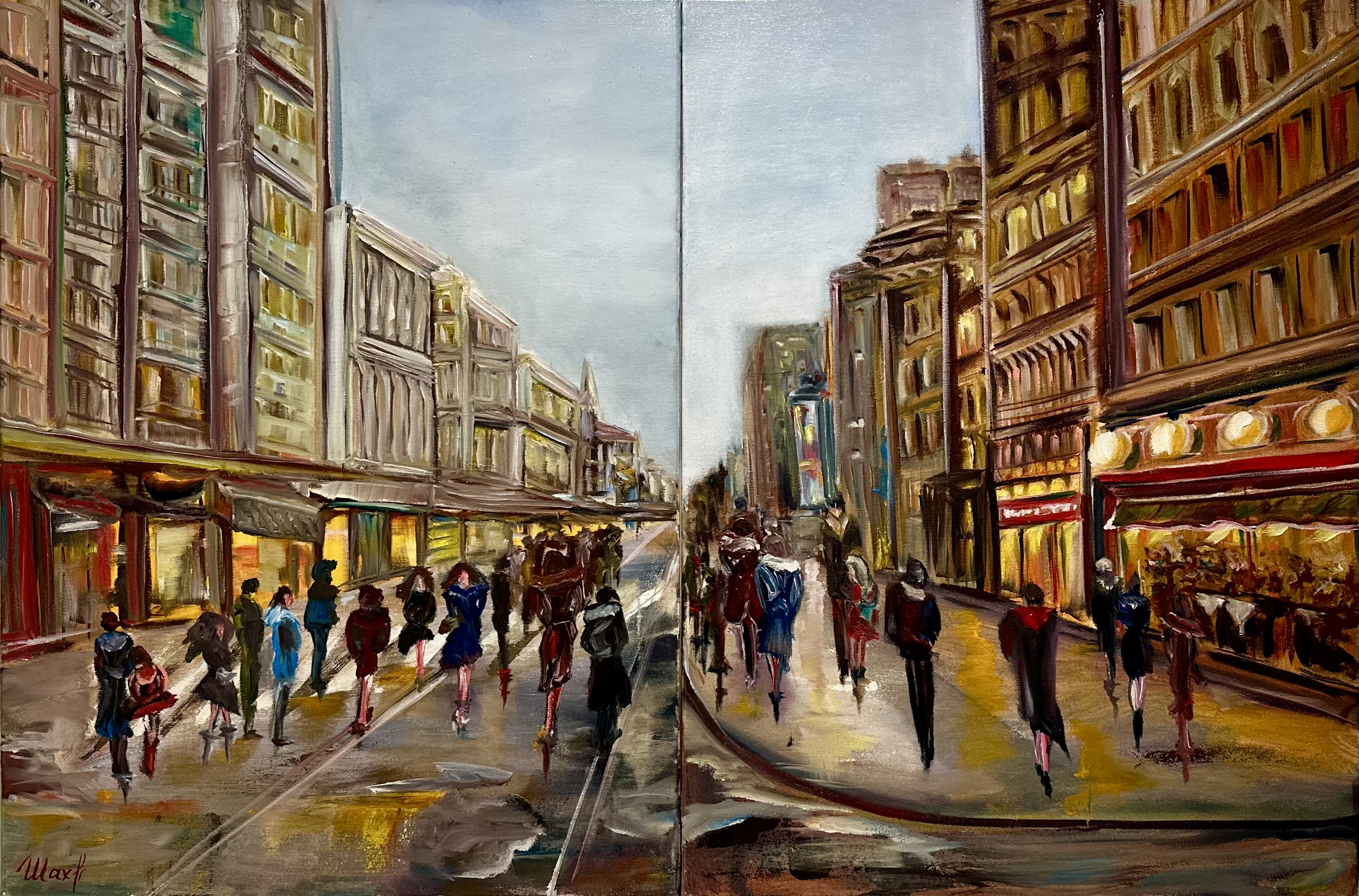 Evening City Street — original figurative oil painting contemporary art by Nina