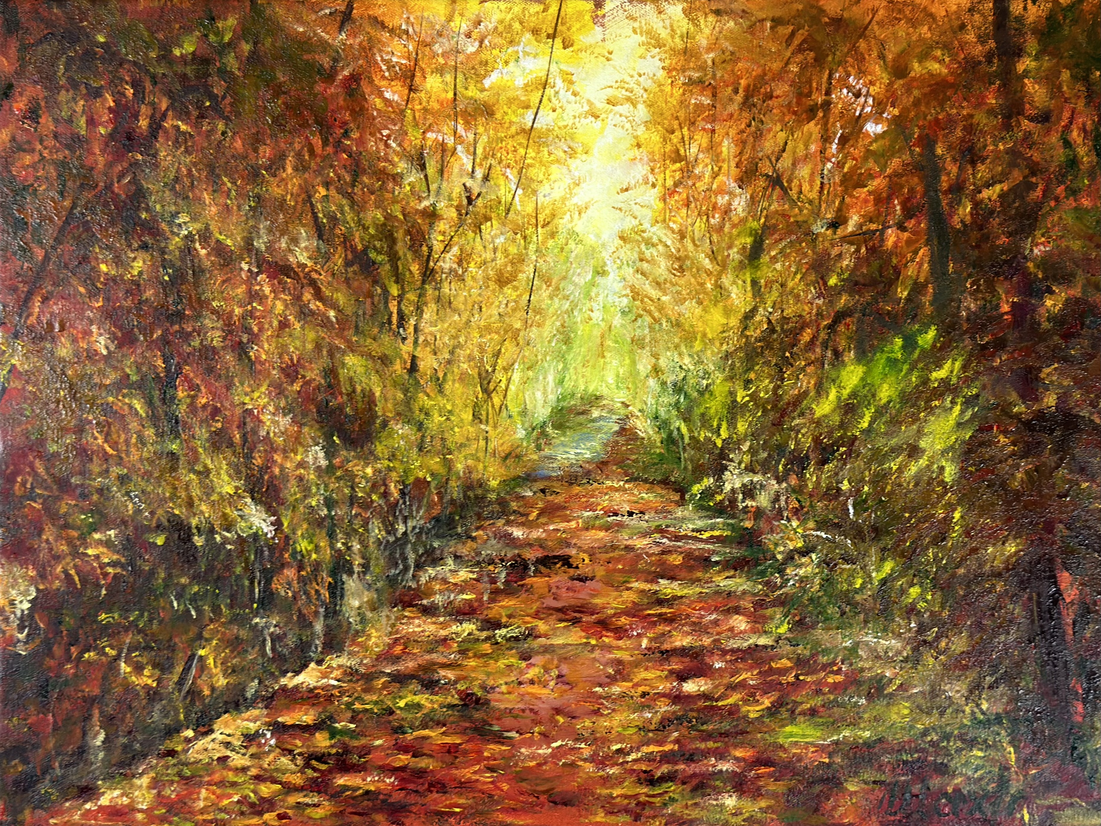 Autumn Path through the Forest — original landscape painting contemporary art by Nina