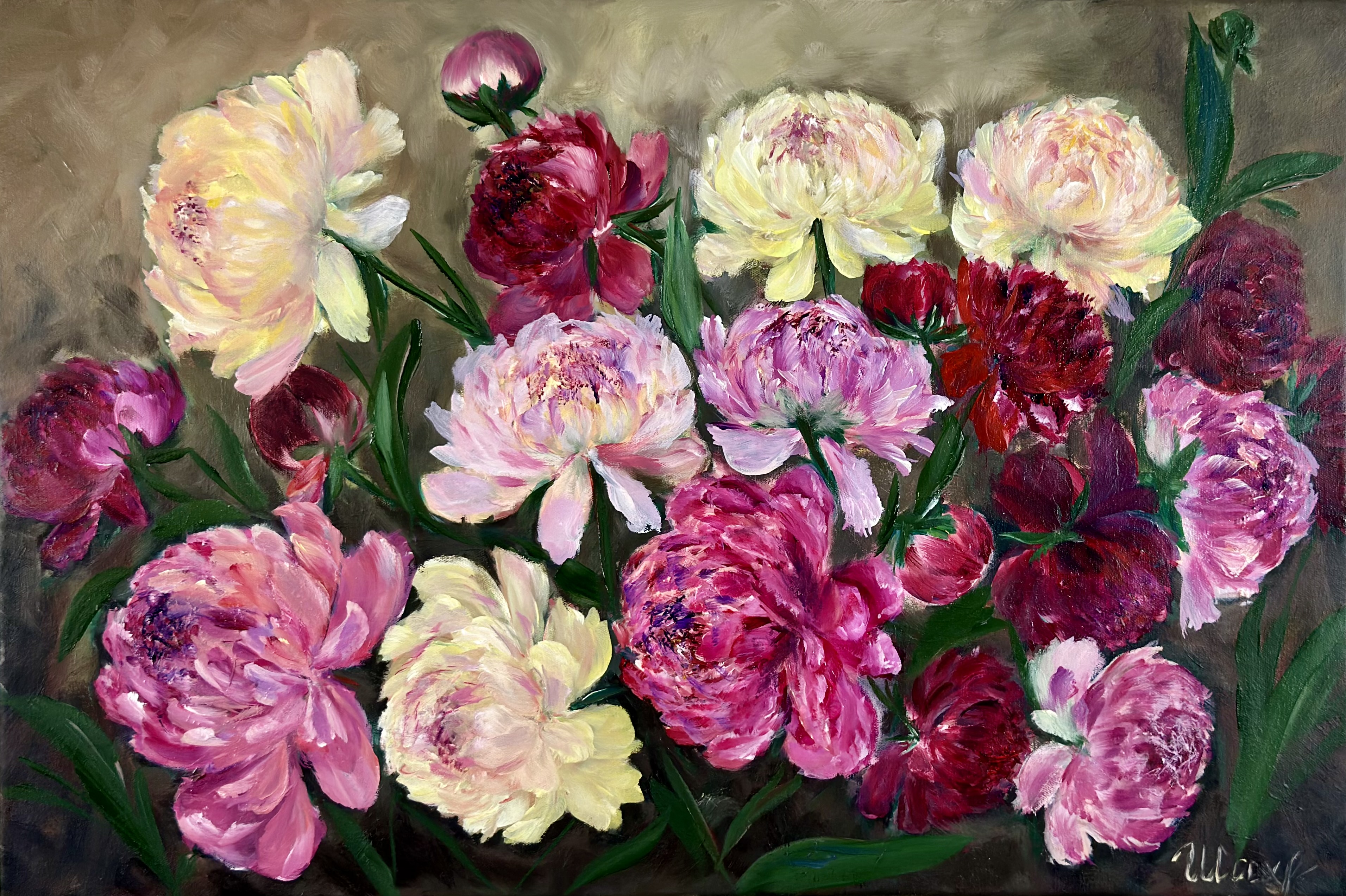 Peonies — original flower oil painting contemporary floral art by Nina