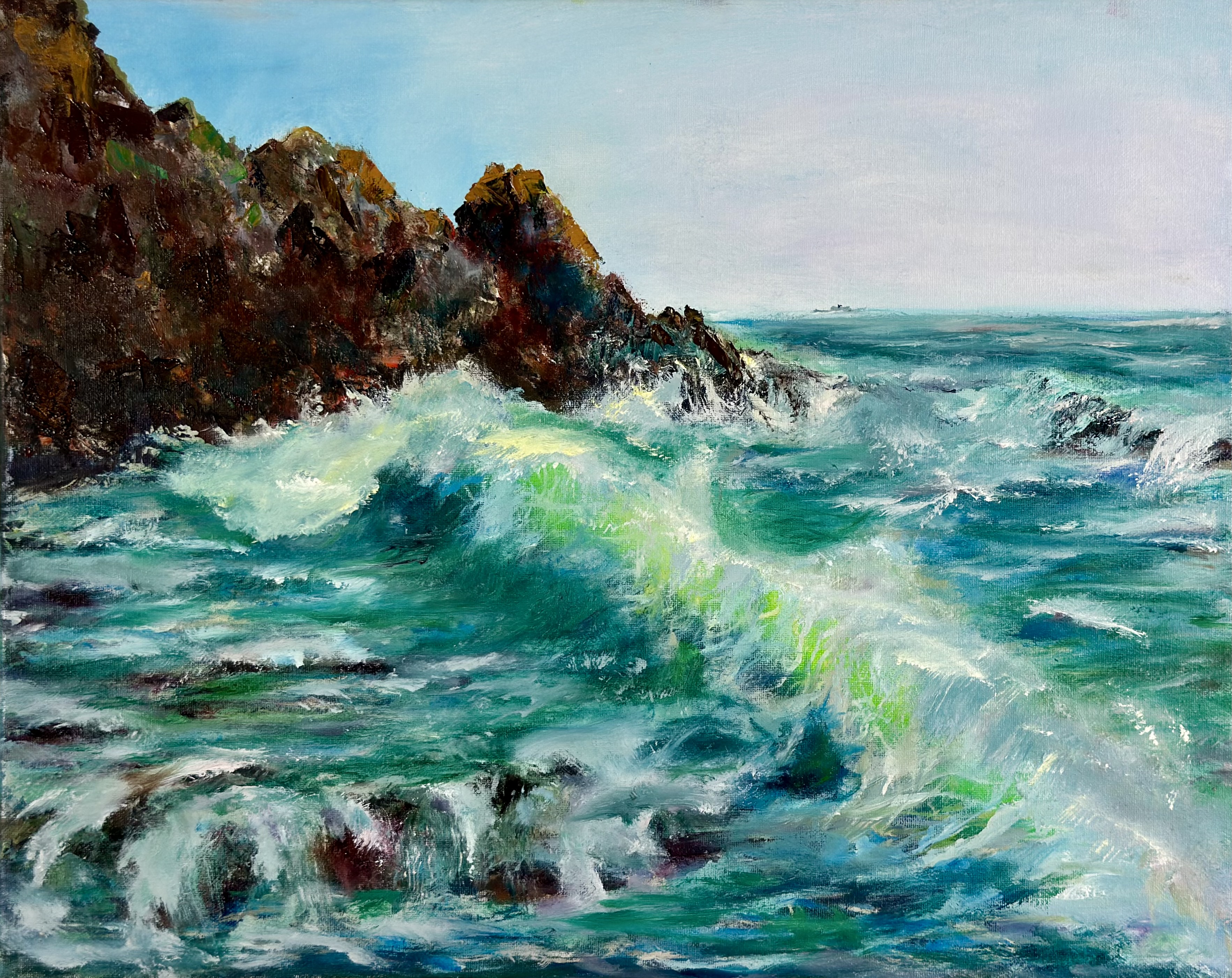 Crashing Waves on Rocky Shore — original landscape painting contemporary art by Nina