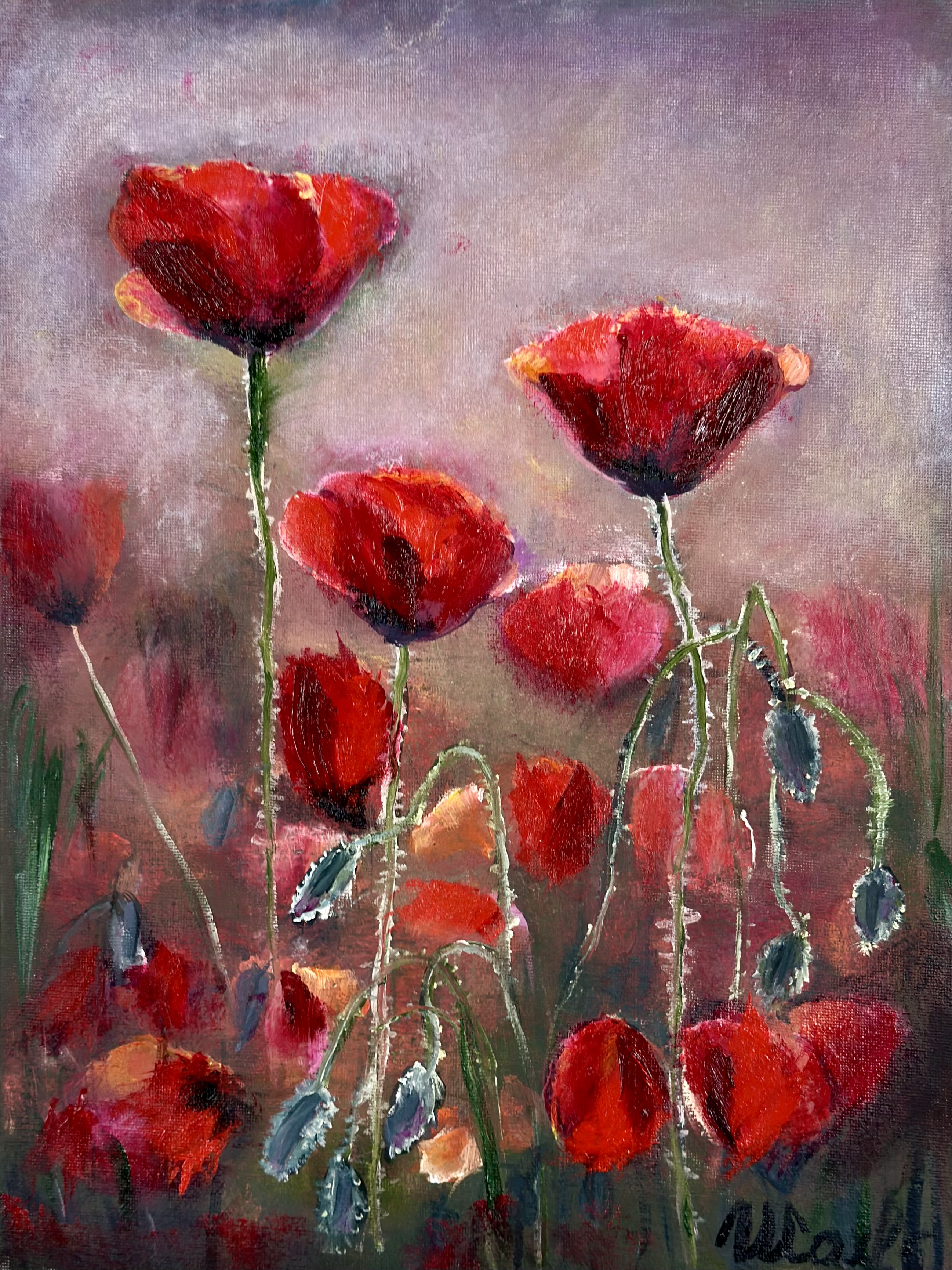 Red Poppies — original flower oil painting contemporary floral art by Nina