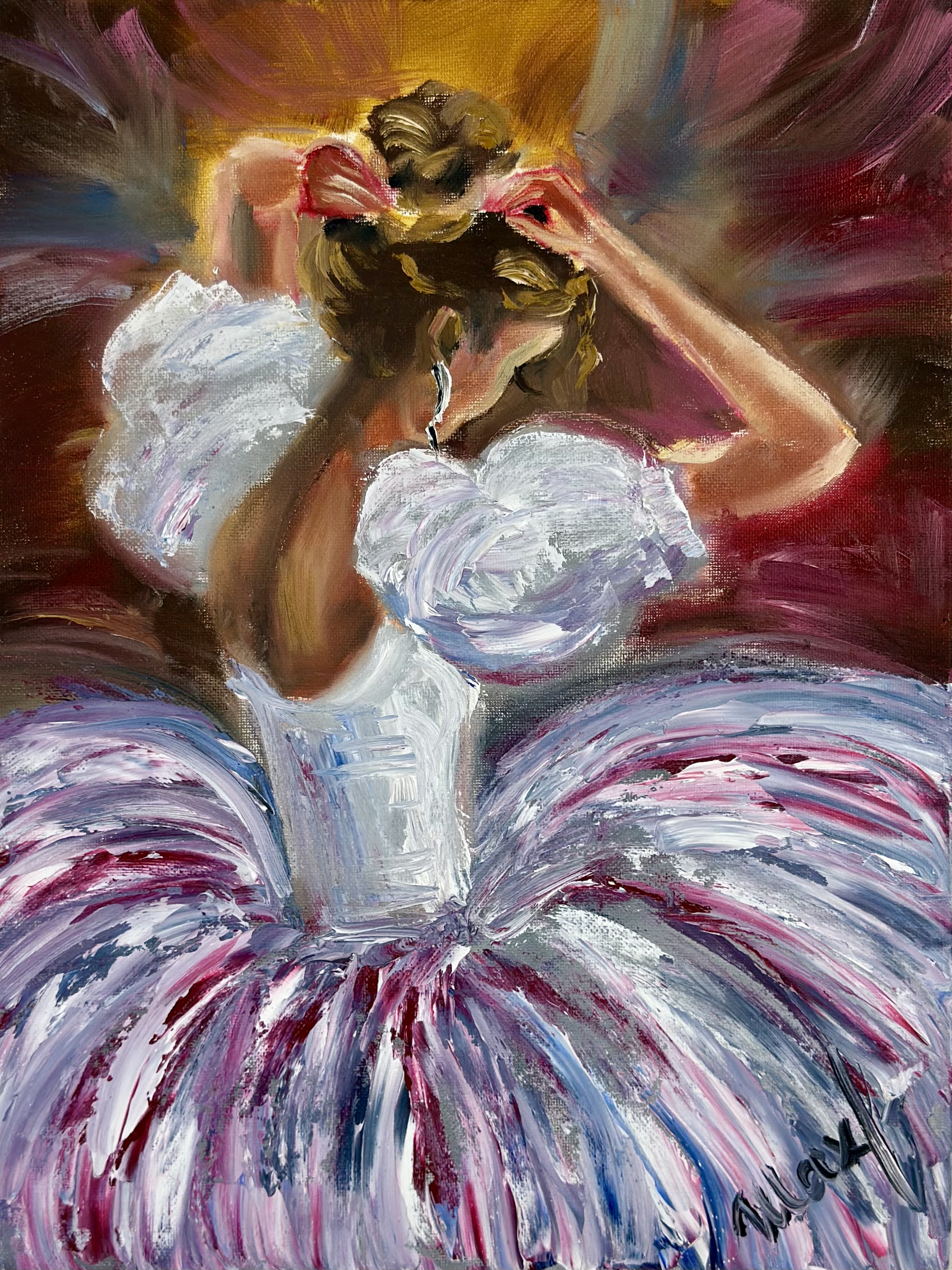 Ballerina Preparing — original figurative oil painting contemporary art by Nina